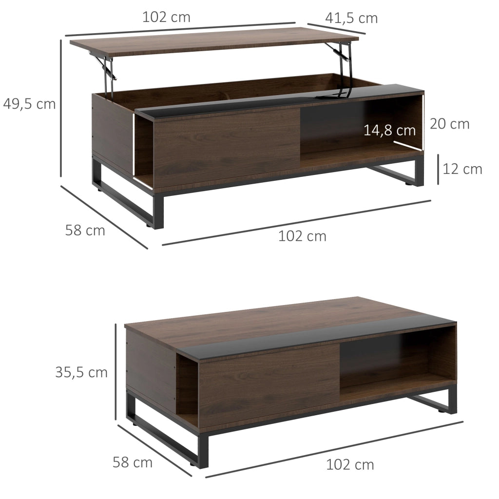 Tavolo da pranzo - tavolino con sollevamento - 102x58x35;5 cm - con vano - acciaio - noce+nero - moderno