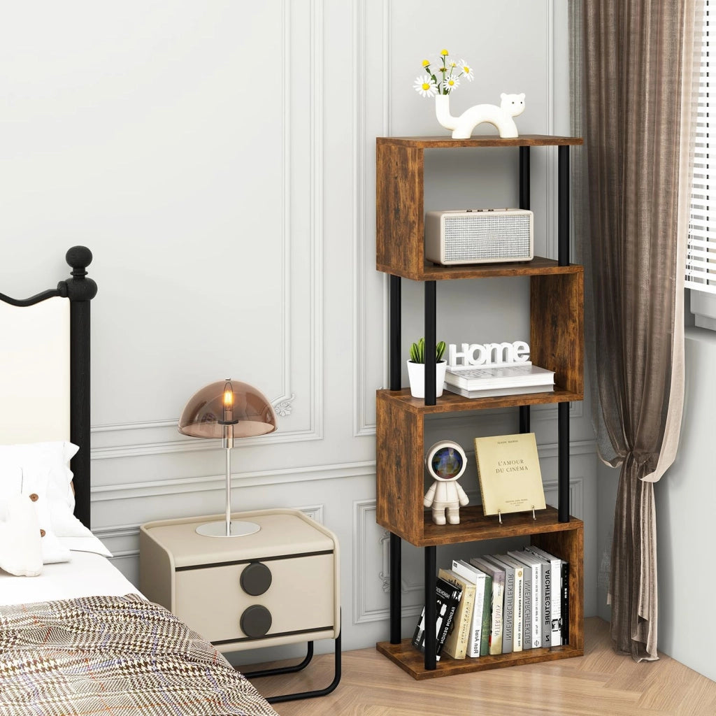 Libreria Scaffale a 5 Livelli, S, Libreria Verticale Stile Moderno, Scaffali Espositivi in Metallo per Soggiorno, Camera Da Letto, Ufficio, Marrone Rustico WBC015H