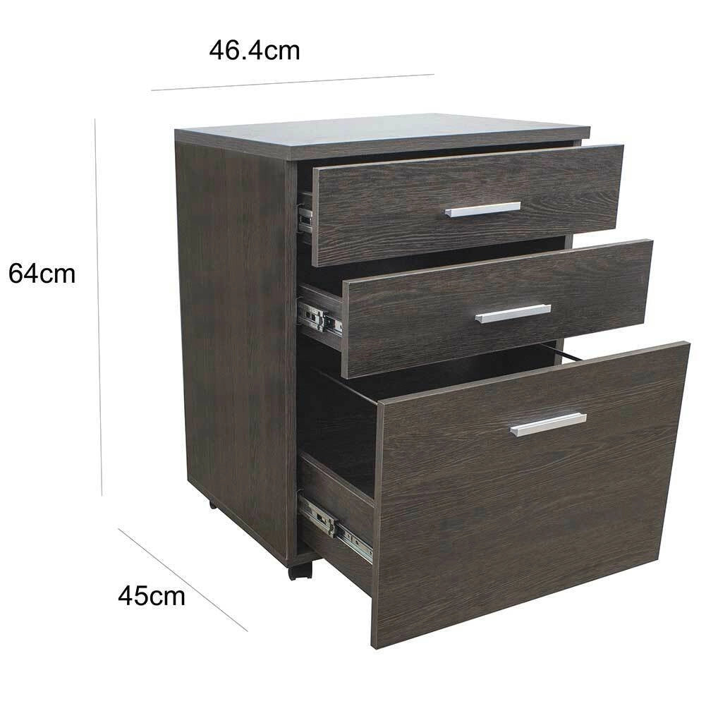 Cassettiera Scrivania Ufficio Legno MDF Mobiletto Stampante 3 Cassetti Moro