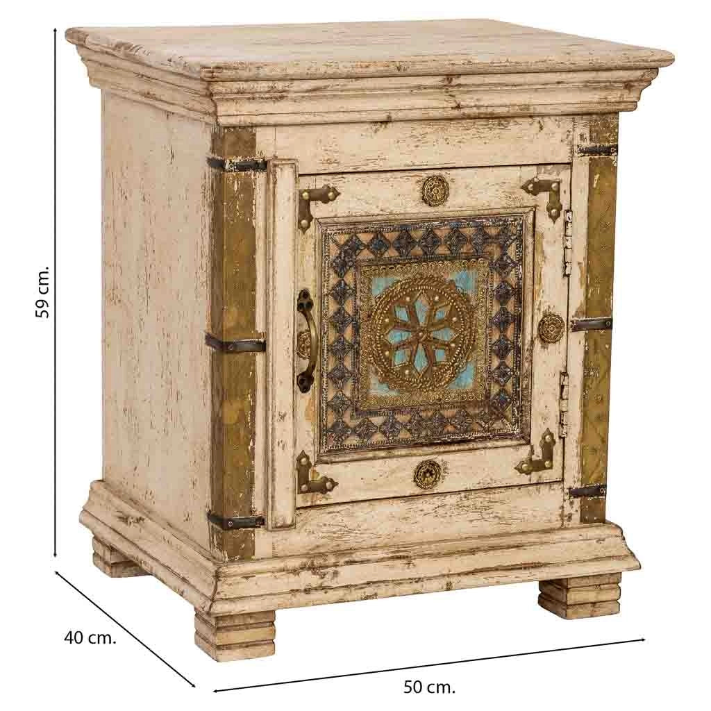 Comodino artigianale in legno bianco, 50x40x59h cm