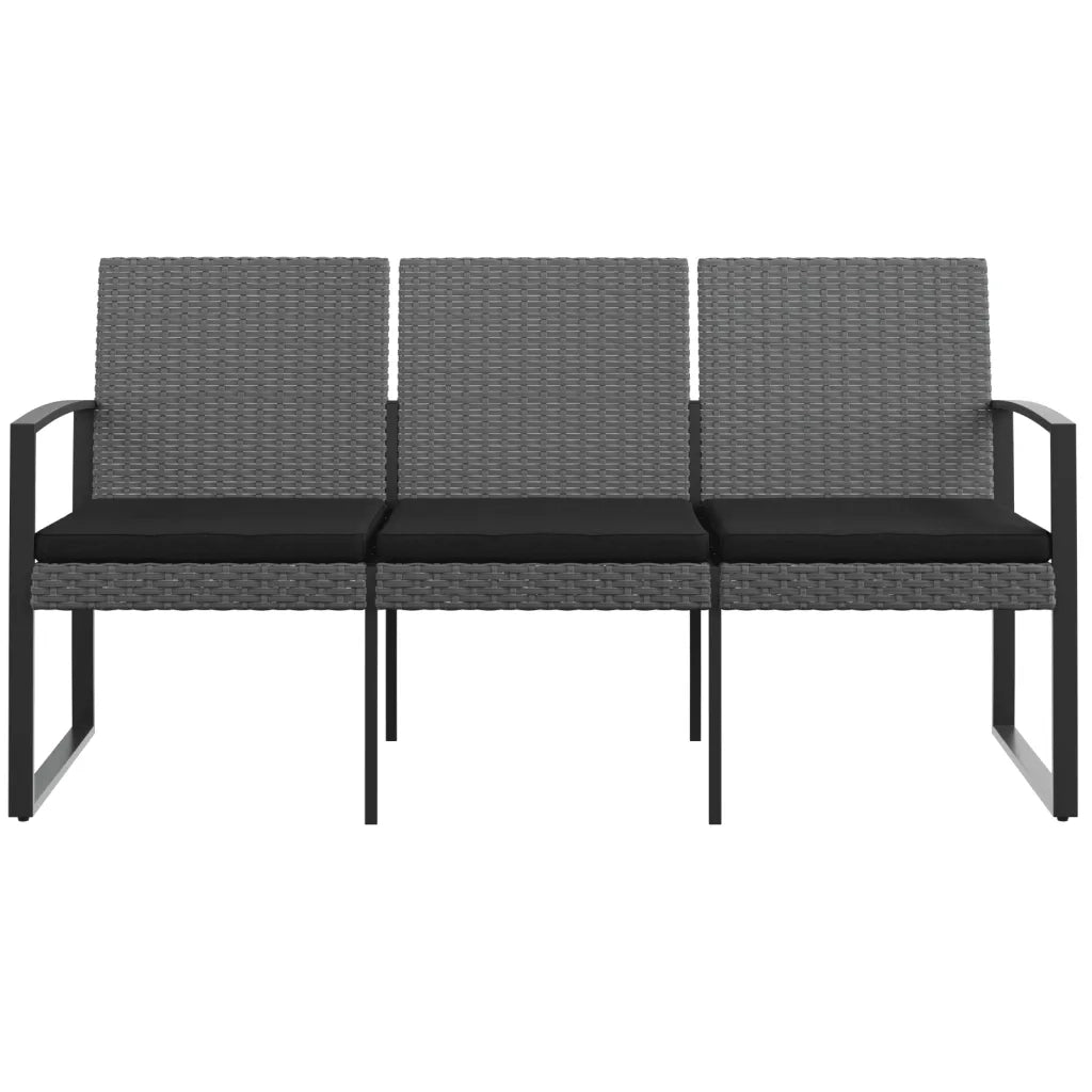 Panca da Giardino a 3 Posti con Cuscini Rattan PP Grigio Scuro