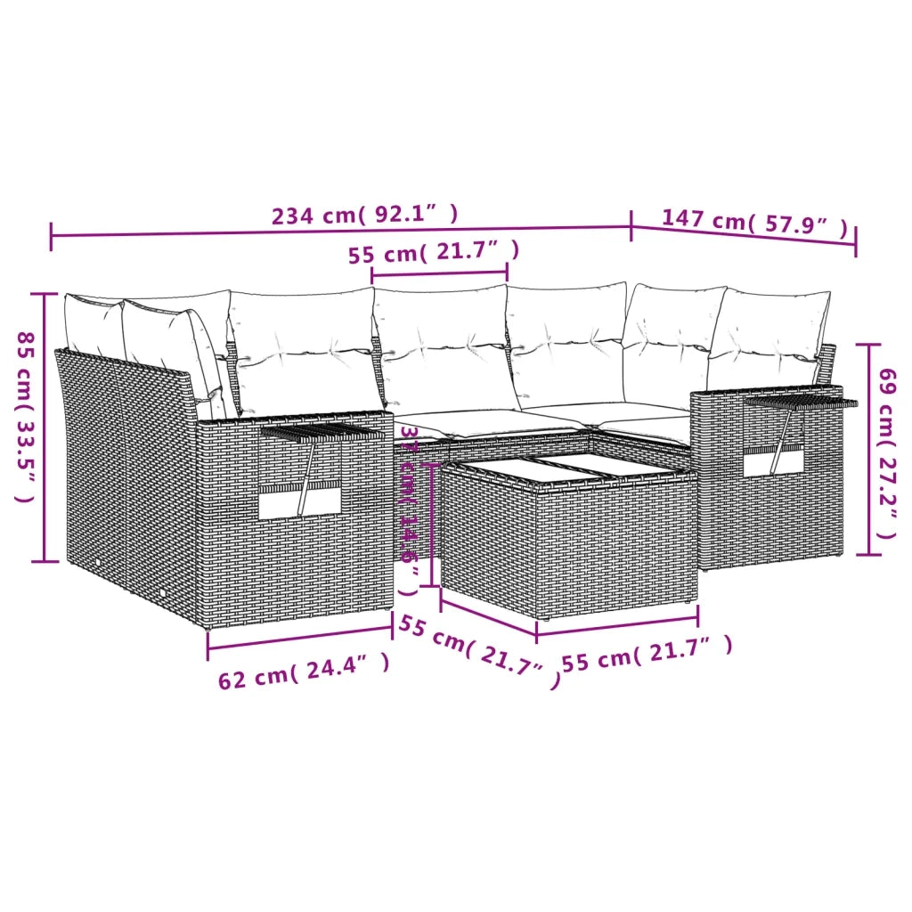 Set Divani da Giardino con Cuscini 7pz Nero Polyrattan
