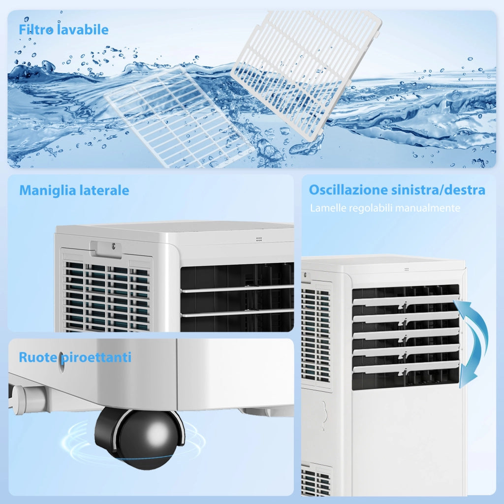 Condizionatore portatile da 5000 BTU 4-in-1 Raffreddamento Deumidificazione Ventilazione e Modalità Sleep in ABS Bianco