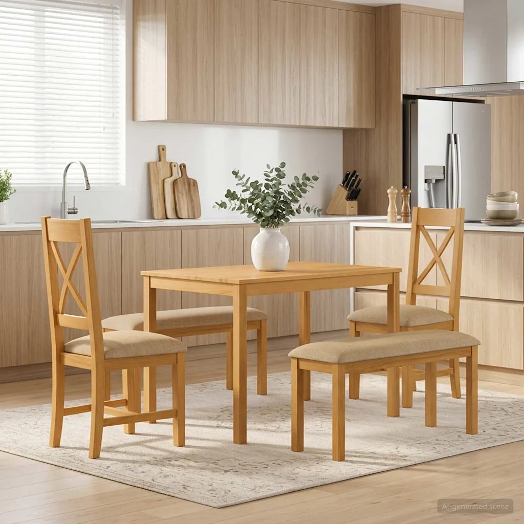 Set da pranzo 5 pz Beige Legno di Quercia Massello 3430291