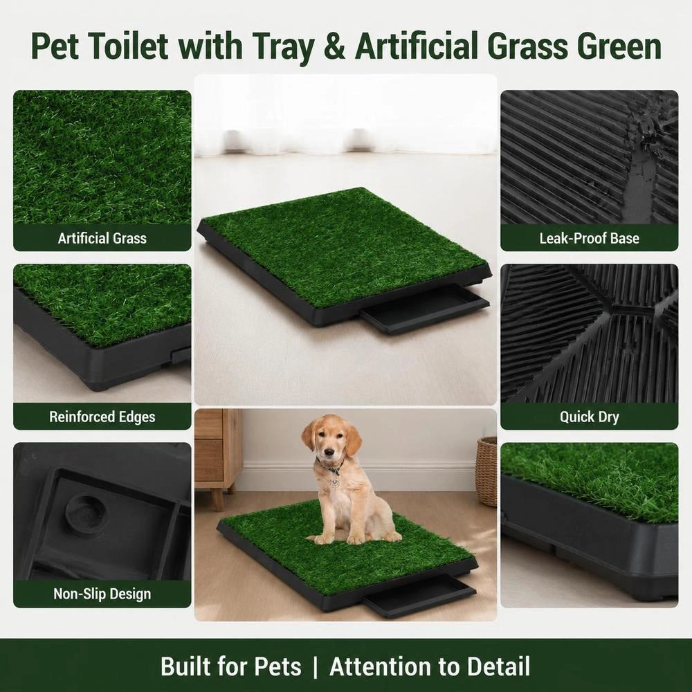 Pet Toilet With Tray & Artificial Grass Green 63x50x7 Cm WC