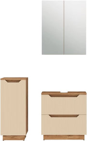 Set di mobili da bagno Lotta, Rovere/cashmere con struttura in piastrelle, 3 parti