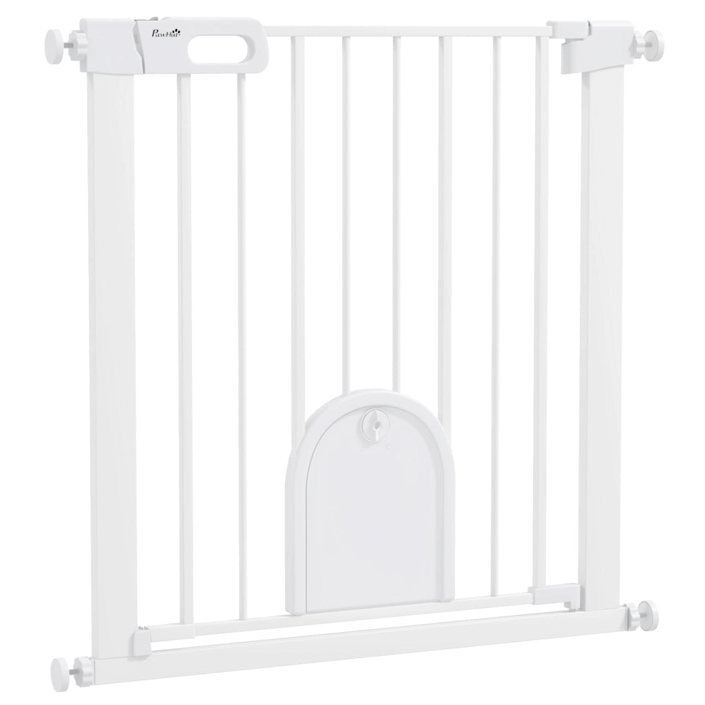 Barriera di sicurezza per animali con porta e chiusura automatica ¨C zephmum ¨C bianco, acciaio, 80x