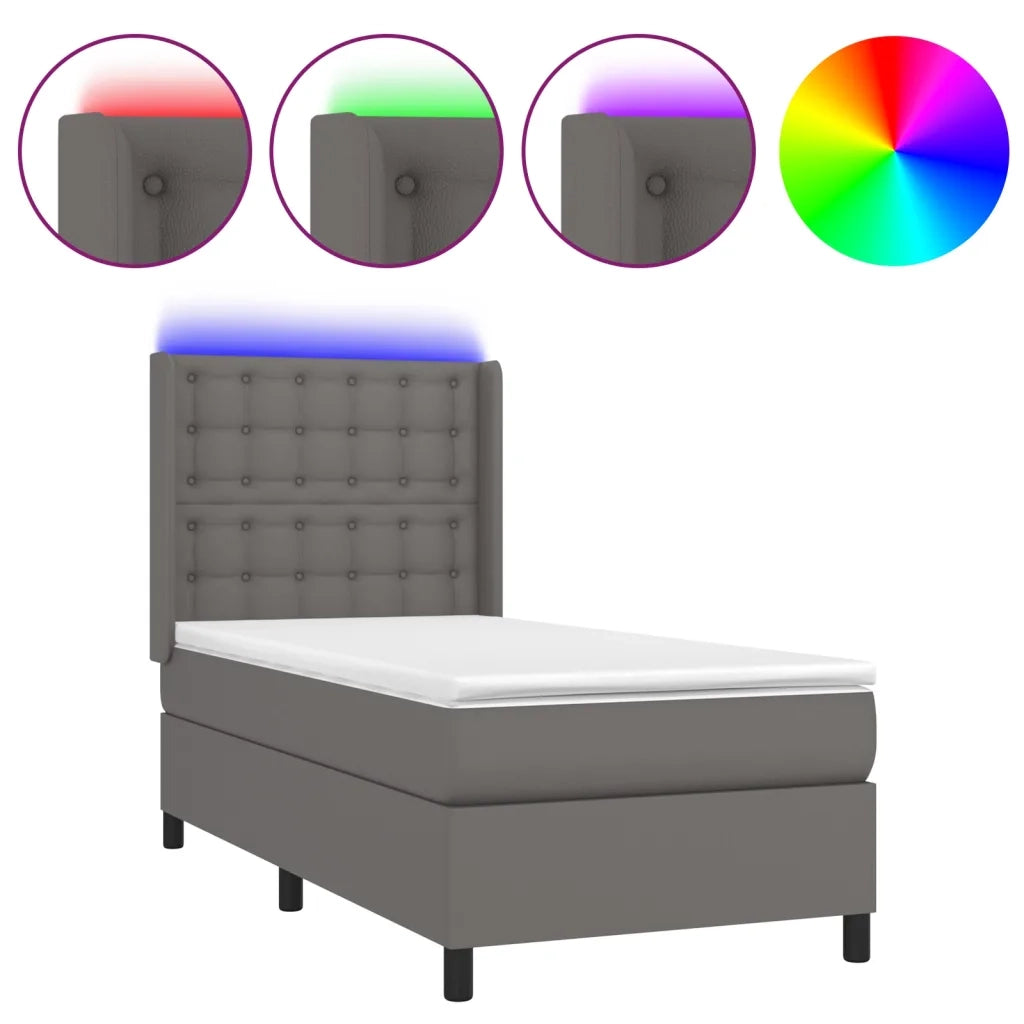 Giroletto Molle con Materasso e LED-Struttura Letto con LED Grigio 80x200cm Similpelle 303154