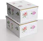 Scatole di cartone per archiviazione, scatole di cartone per regali 50x39x24cm, 2 pezzi, botanico, scatola di cartone con coperchio per abbigliamento, idea di regalo, scatola di cartone a cassetti, scatola con maniglie