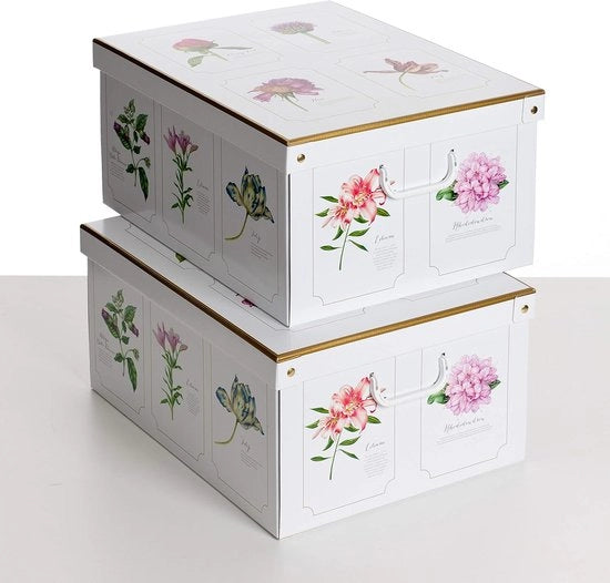 Scatole di cartone per archiviazione, scatole di cartone per regali 50x39x24cm, 2 pezzi, botanico, scatola di cartone con coperchio per abbigliamento, idea di regalo, scatola di cartone a cassetti, scatola con maniglie