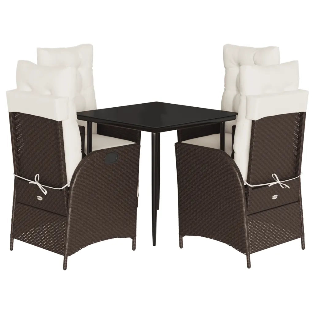 Set da Pranzo da Giardino 5pz con Cuscini in Polyrattan Marrone