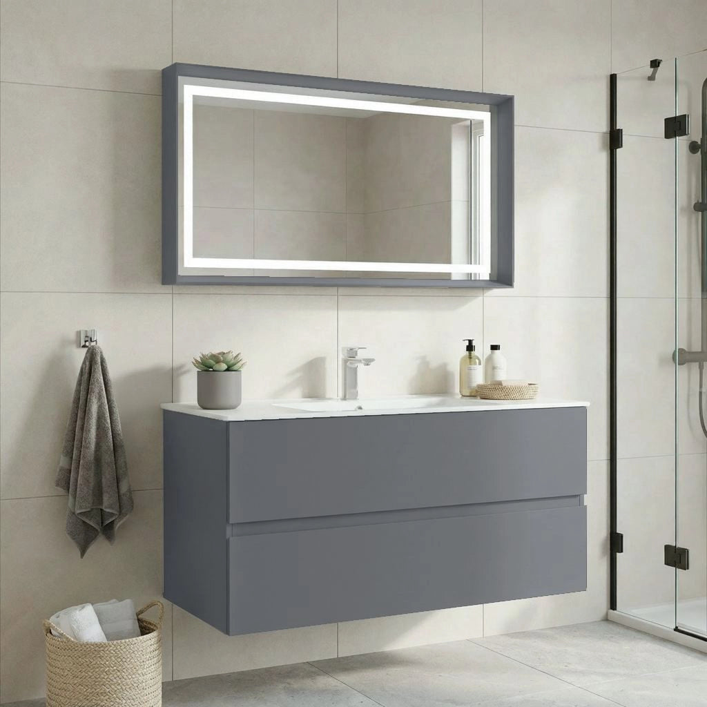 Set mobile lavabo con specchio (2 pezzi) "Nest 121 v2" - 121 x 51 x 55 cm - Grigio opaco