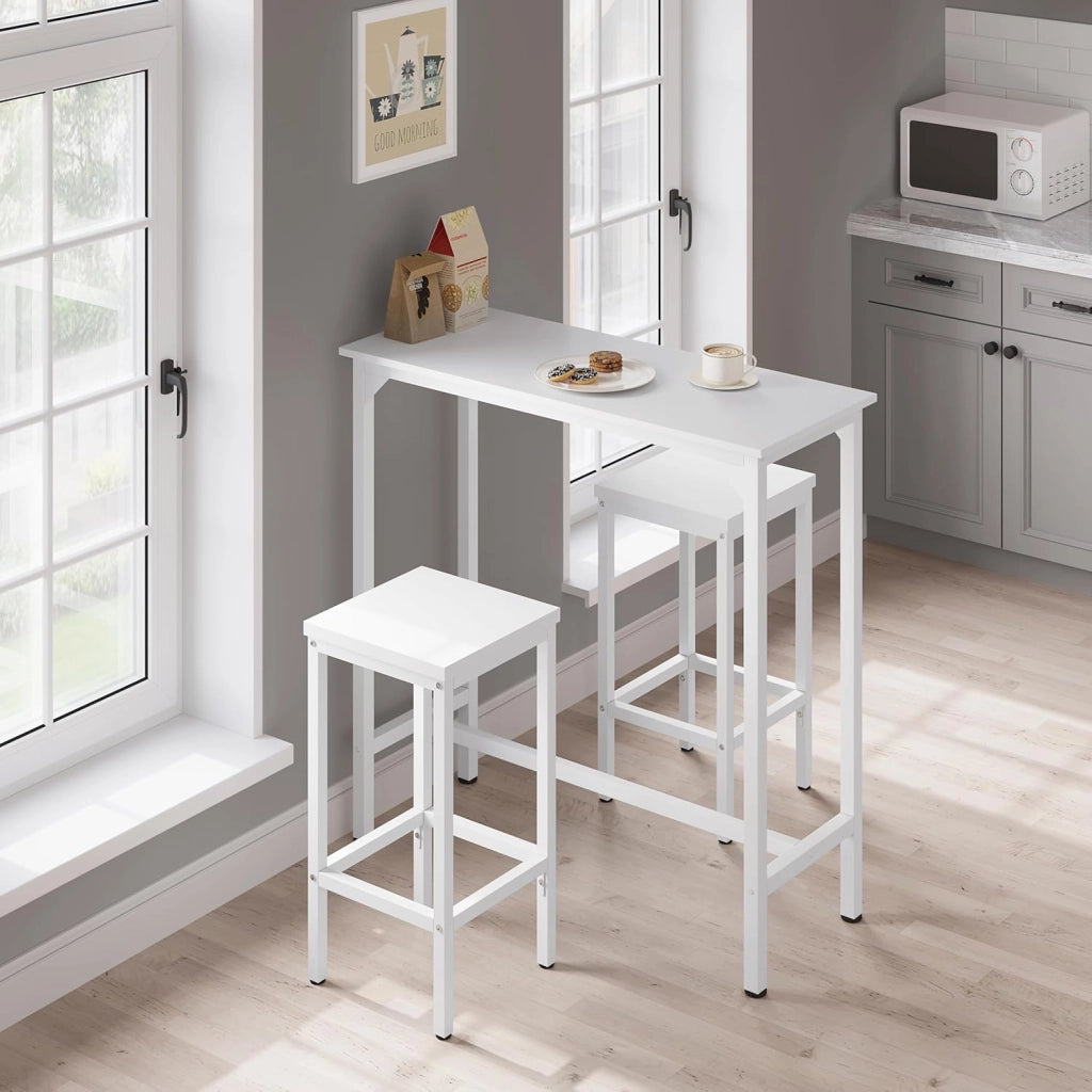 Tavolo da Bar Salvaspazio, Tavolo Alto da Cucina Stretto, bancone bar in Legno & Metallo per Home Bar Cucina, 100 x 40 x 100 cm, Bianco