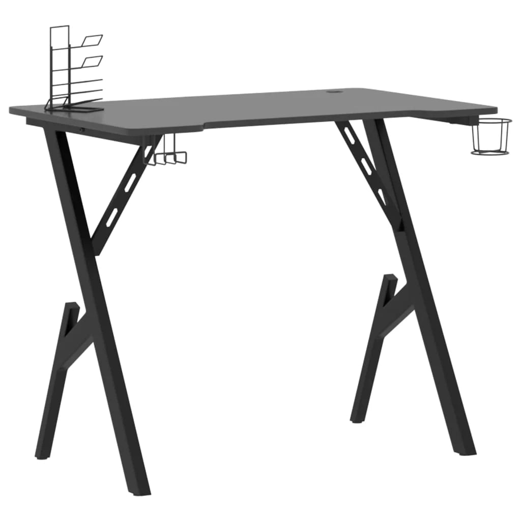 Scrivania tavolo postazione di lavoro mobile per computer studio per computer scrivania da gioco con gambe a Y 90 x 60 x 75 cm nero 02_0023772