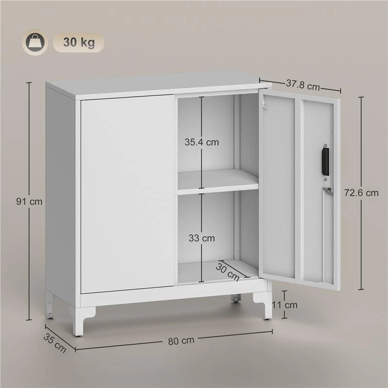 MOBILE DA UFFICIO PORTADOCUMENTI CON 3 RIPIANI, 2 ANTE E CHIAVI, 80X35X91 CM, BIANCO