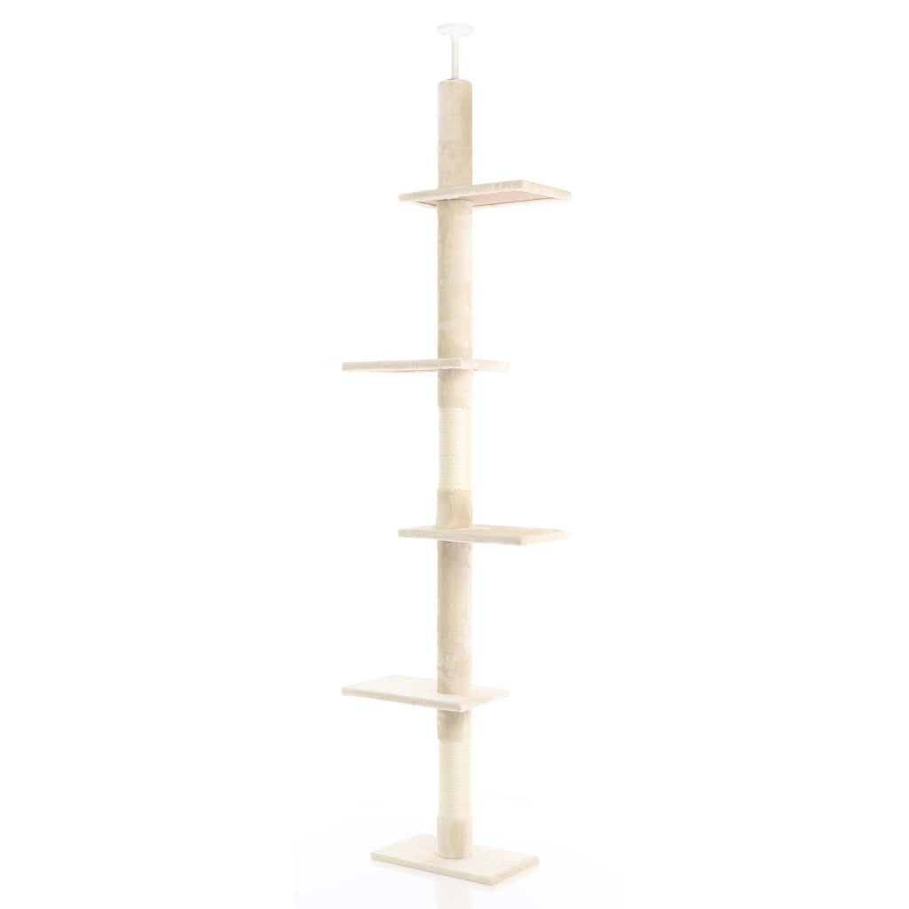 Fudajo Albero tiragraffi a soffitto beige 230-276cm Altezza regolabile con 4 livelli e sisal Gatti