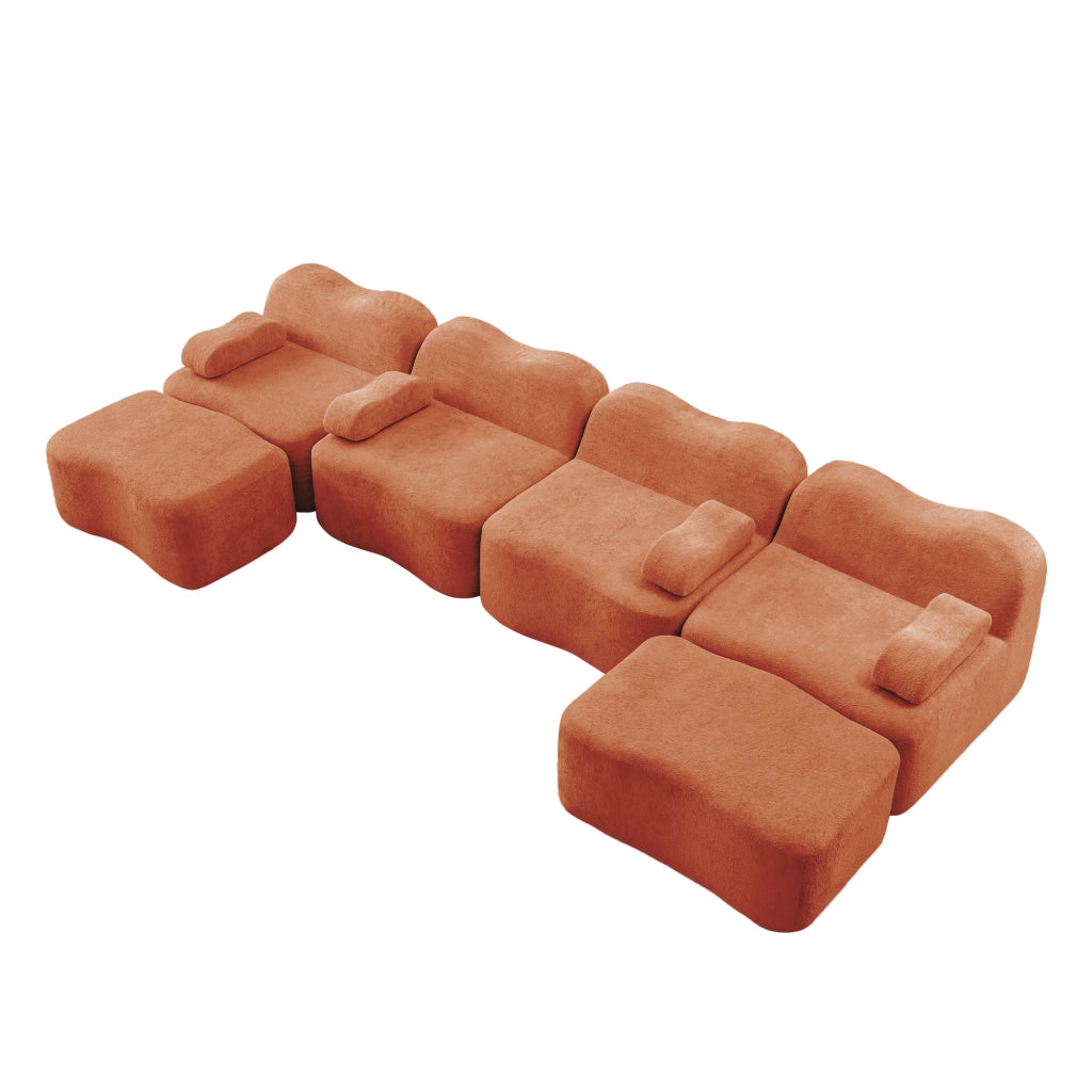 Divano Modulare U 4 Posti con 2 Ottoman ¨C MINIMAL ¨C Tessuto Morbido, Arancione