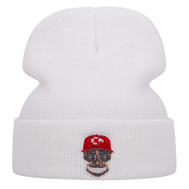 Cappelli invernali caldi lavorati a maglia con ricamo KC, colore bianco.