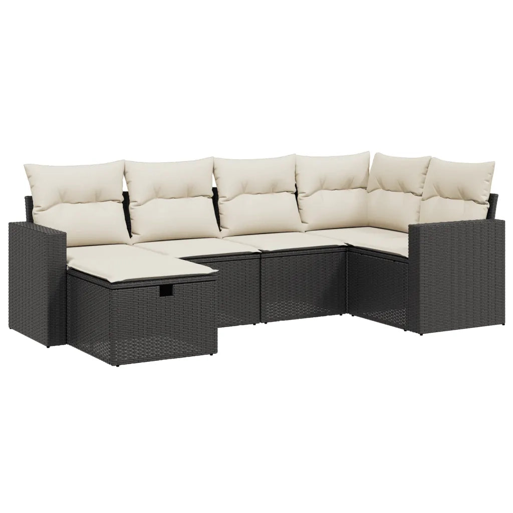 Set Divano da Giardino 6 pz con Cuscini Nero in Polyrattan 3263482