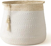 Cestino di Stoccaggio con Tela di Cotone, Grande Corda Tessuta, Cestino di Stoccaggio con Maniglione e Pettine per Camera da Bambino, Cestino di Stoccaggio Decorativo Regalo Bianco H38 x W44 CM