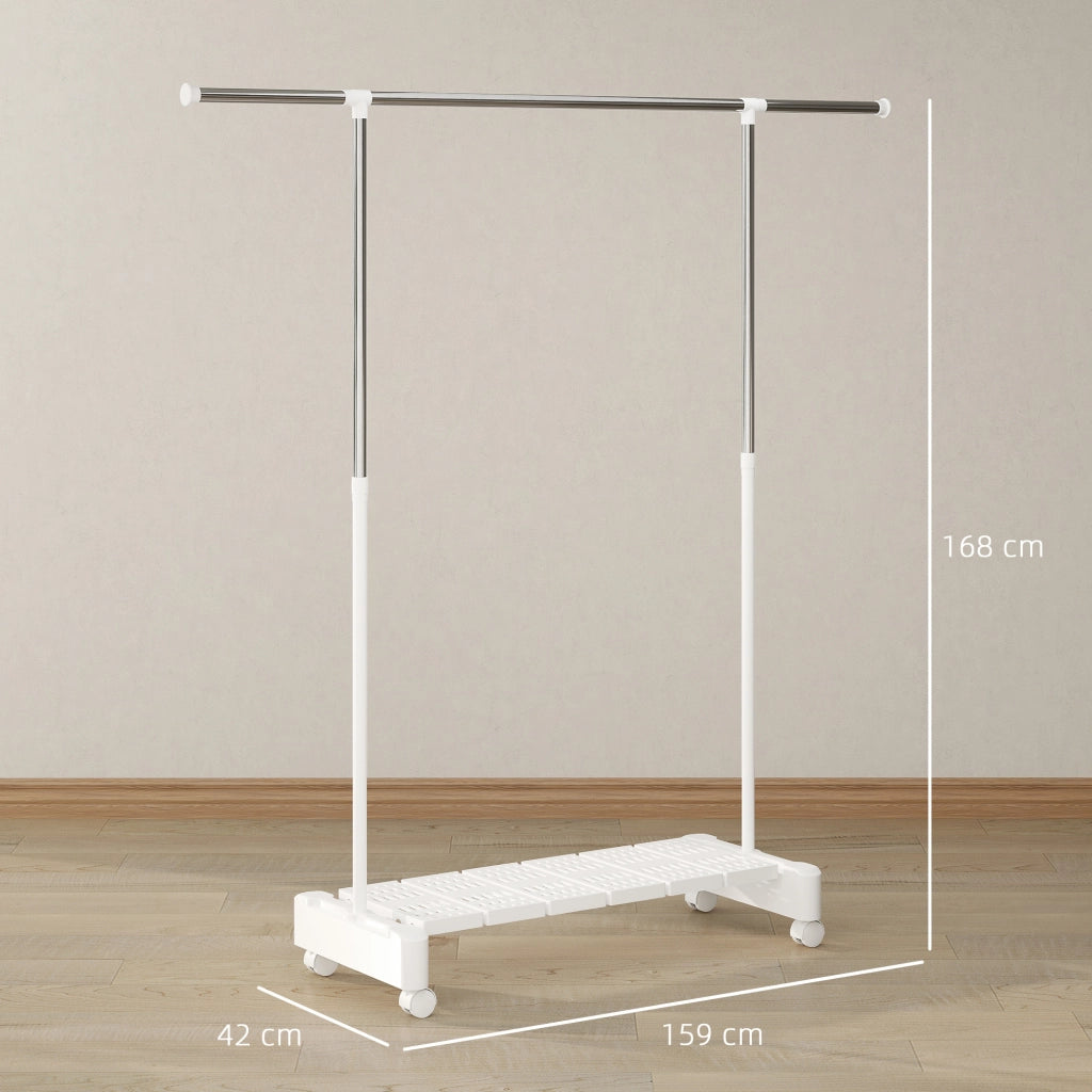 Stendibiancheria Estensibile con Ruote Acciaio Inox e Ripiano Porta Scarpe Bianco