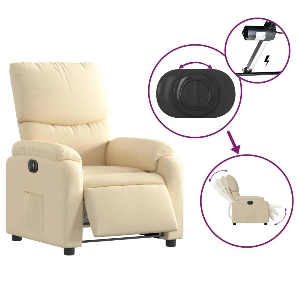 Poltrona | Sedia Relax Elettrica Reclinabile Crema in Tessuto