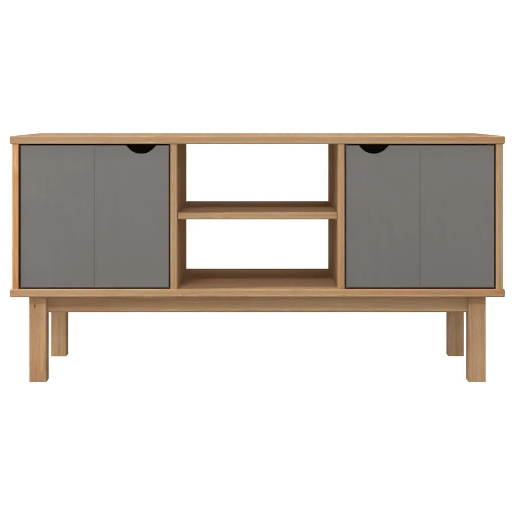 Mobile TV OTTA Marrone e Grigio 113,5x43x57 cm in Legno di Pino 348595