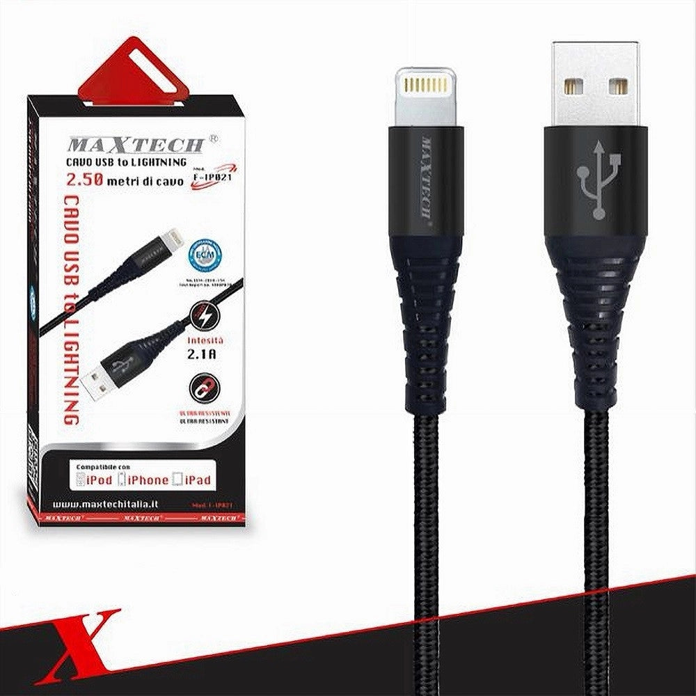 Trade Shop - Cavo Usb A Lightning Per Smartphone 2.1a 2.5mt Trasmissione Dati Maxtech F-ip021 -