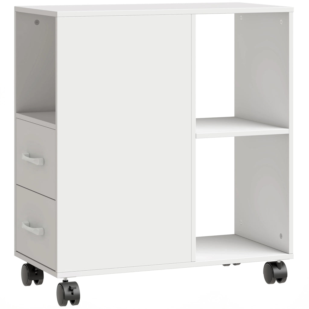 Cassettiera mobile con ruote, scaffale regolabile e scomparto aperto ¨C zephmum ¨C bianco