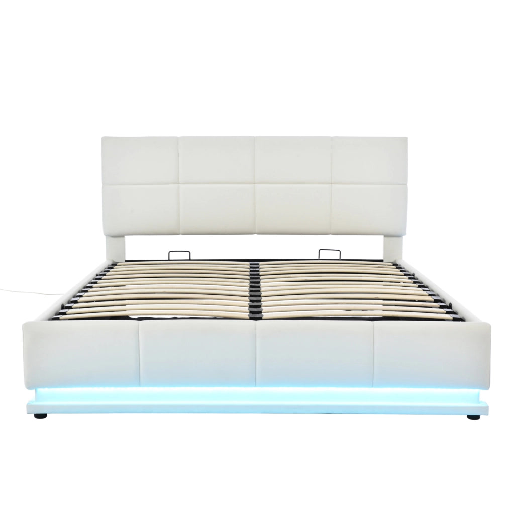 Letto matrimoniale imbottito 160x200 cm con LED e vano contenitore