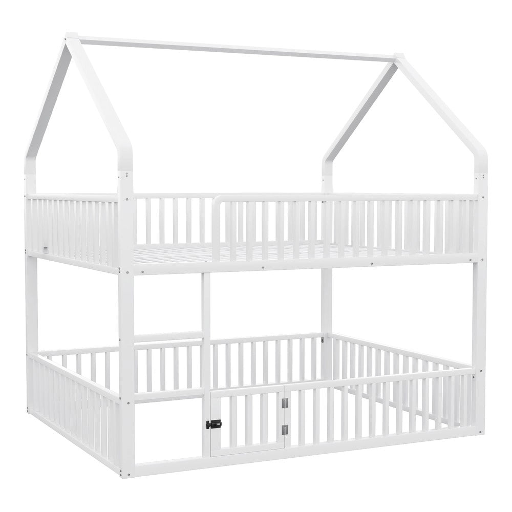 Letto a Castello per Bambini con Scala e Porta ¨C MINIMAL ¨C Metallo Bianco 140x200