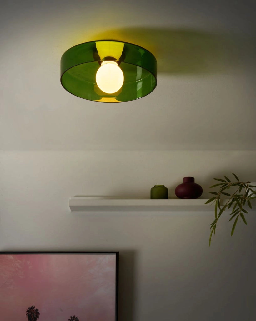 Lampada da soffitto con paralume in vetro verde Apparecchio di illuminazione ad incasso per soffitti bassi