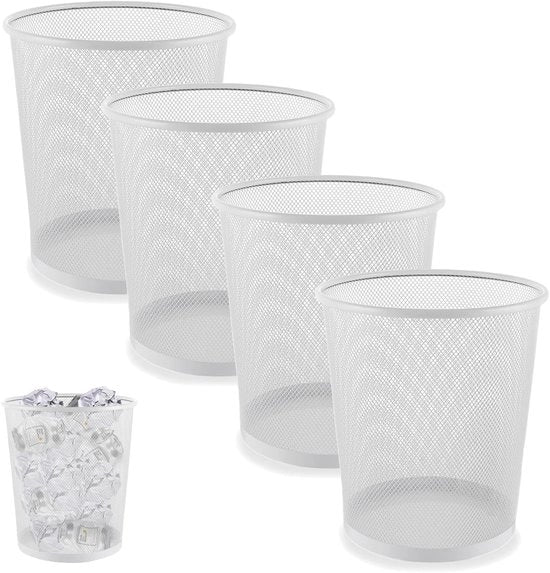 Set di contenitori in metallo - Piccole ceste di carta - 4 pezzi - Bianco - Metallo - 26 x 23,5 x 19 cm