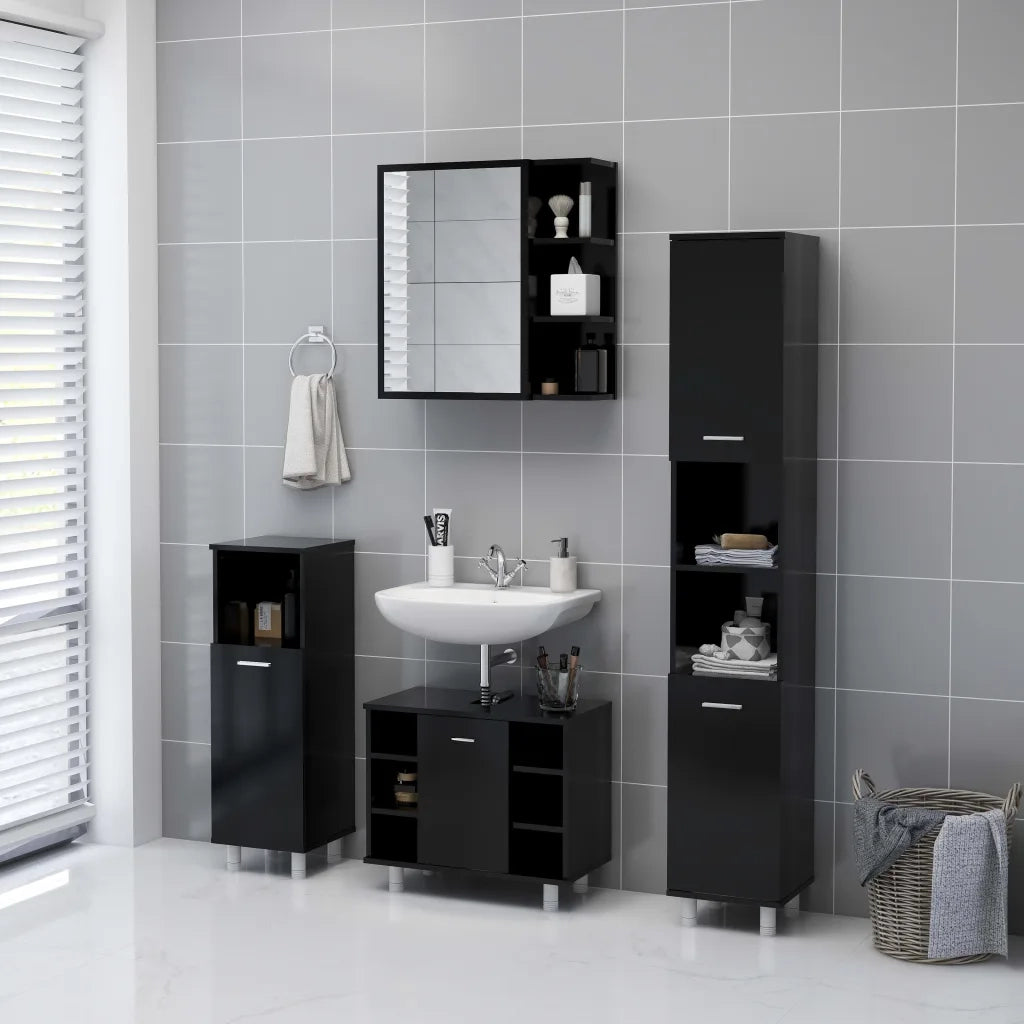Mobile bagno con specchio-Armadietto a Specchio da Bagno-Armadietto a Specchio da Bagno Nero 62,5x20,5x64cm Legno Multistrato
