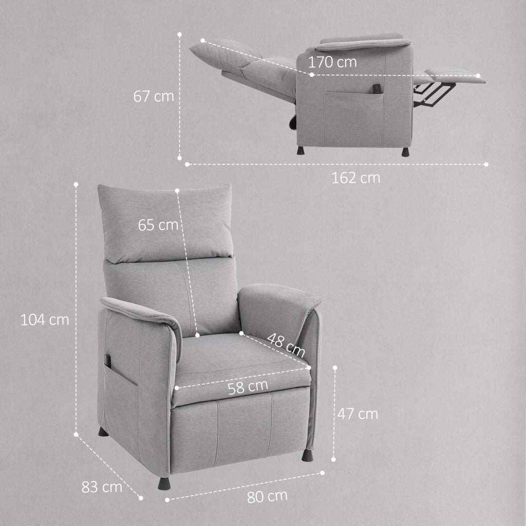 Poltrona relax elettrica reclinabile con poggiapiedi, telecomando, grigio ¨C zephmum