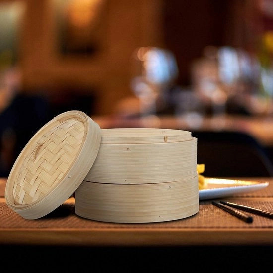 Stomatore a due livelli di bambù per riso Dim Sum - Ø 205 cm - naturale - accessorio di cucina