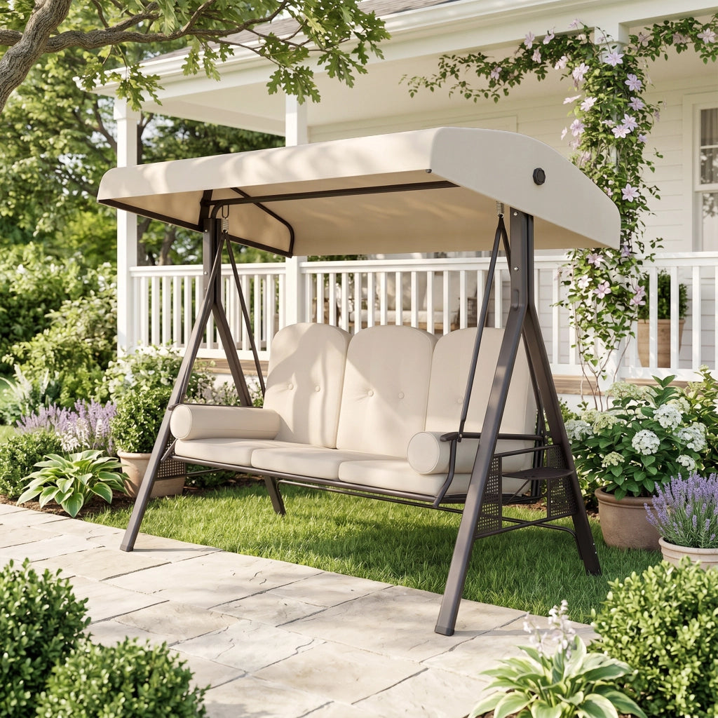 Amaca da giardino 3 posti con cuscini ¨C Zephmum ¨C Beige 121x208x172 cm