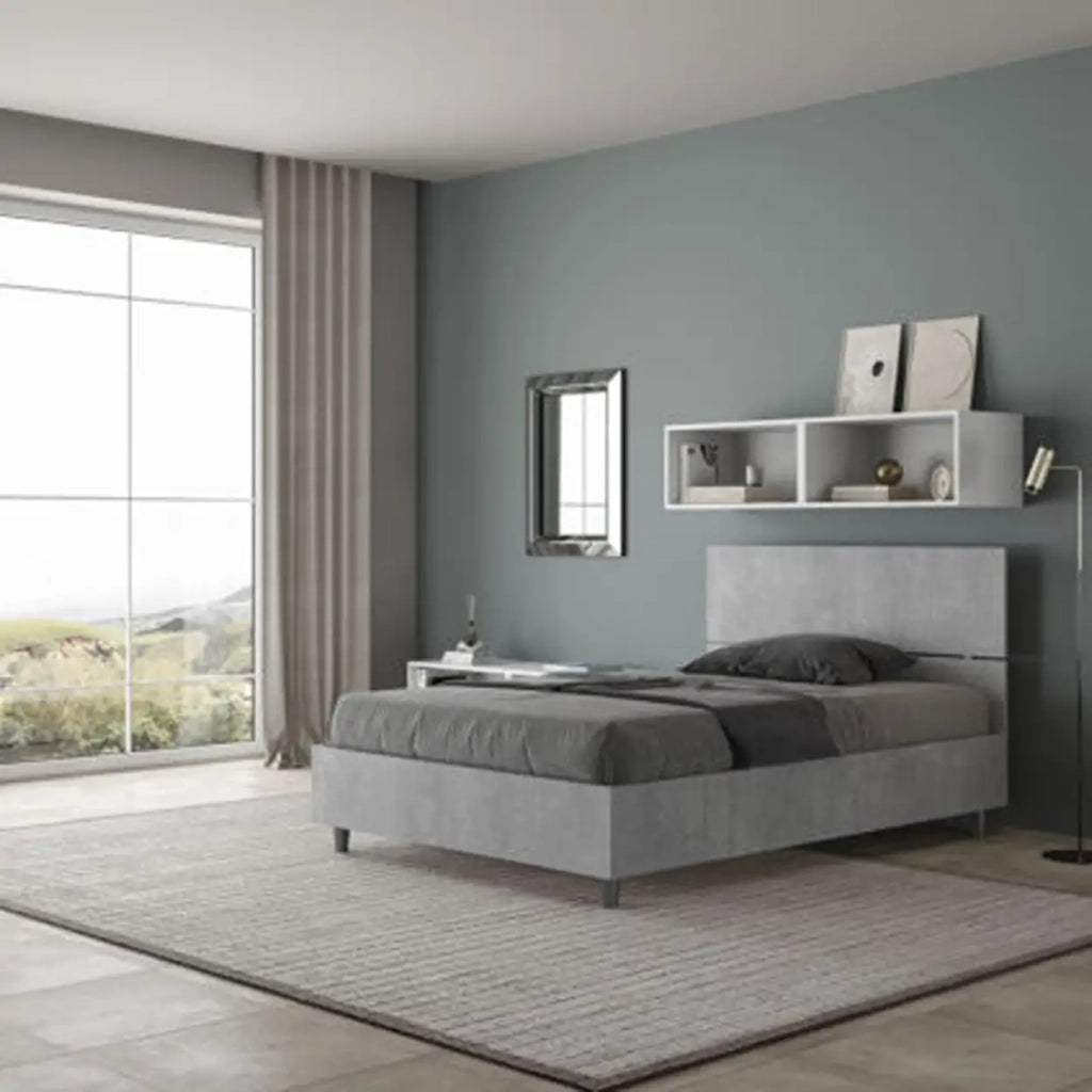 Letto una piazza e mezza contenitore 120x190 testata dritta cemento Demas
