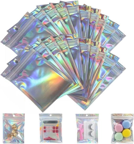 Tasche Holografica in Mylar Ziplock - Sacchetti Laser per Avvolgimento di Regali (Disegno Holografico 6 x 10 cm)
