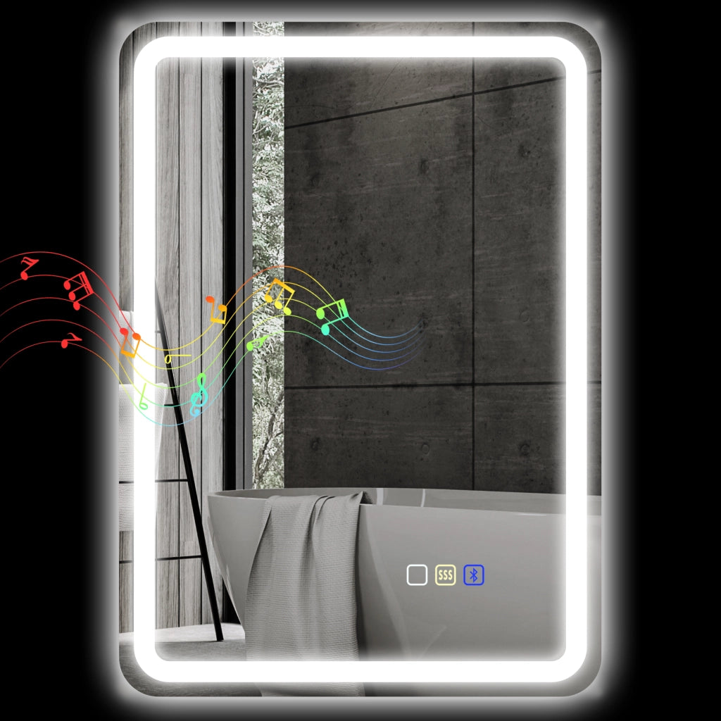 Specchio Bagno LED in Vetro Temperato con Bluetooth 70x50x3.5 cm Luce Regolabile e Touch Design Moderno