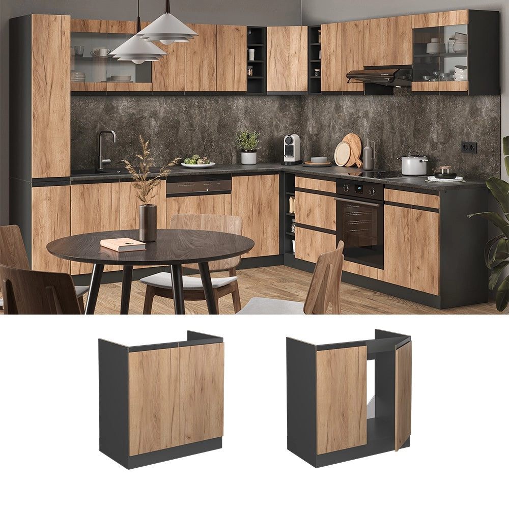 Mobile lavello cucina R-Line Rovere dorato/Antracite 80 cm J-Shape Marmo AP Vicco