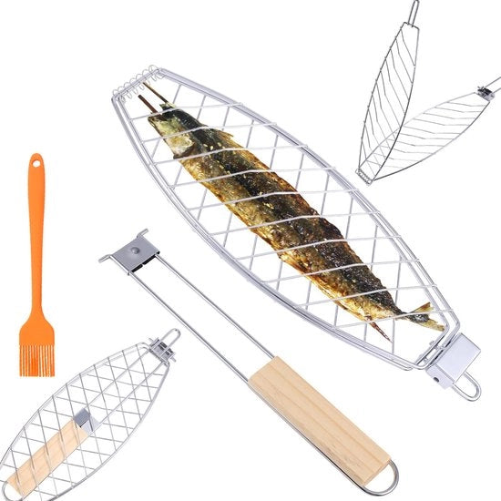 Griglia per pesce - robusta presa per pesce per barbecue - adatto per pesce gamberi e verdure - acciaio inossidabile