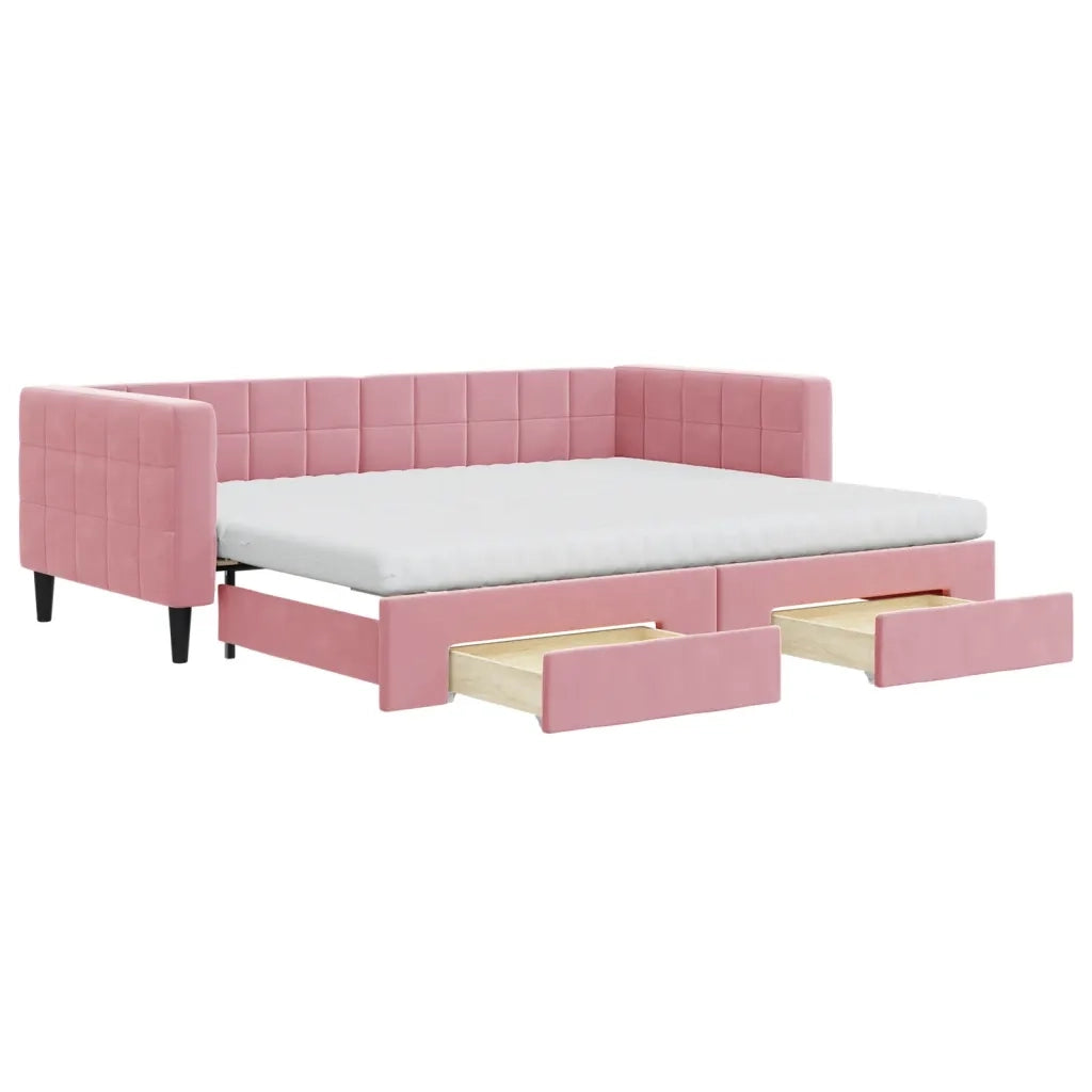 Divano Letto Estraibile con Cassetti Rosa 90x200 cm Velluto 3196766