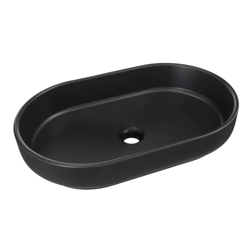 Lavabo da appoggio ovale 55x35 cm in ceramica nera opaca