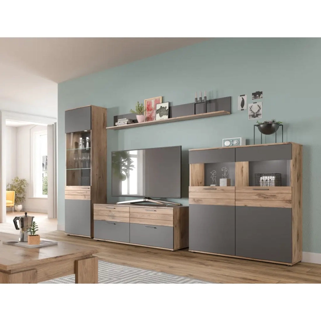Mobile TV 4 cassetti – Grigio antracite e rovere chiaro – SELMA