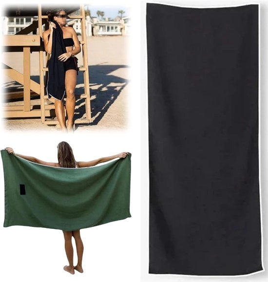 Asciugamano per doccia esterna magnetico, 190x75 cm Asciugamano leggero e sottile per spiaggia con chiusura magnetica, ultraleggero, rapido asciugatura, per spiaggia, piscina, viaggi, palestra e campeggio (Nero)