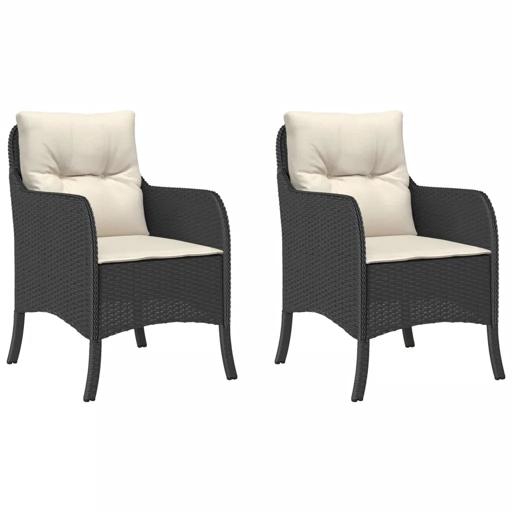 Sedie da Giardino con Cuscini 2 pz | Sedie da Esterno Nere in Polyrattan