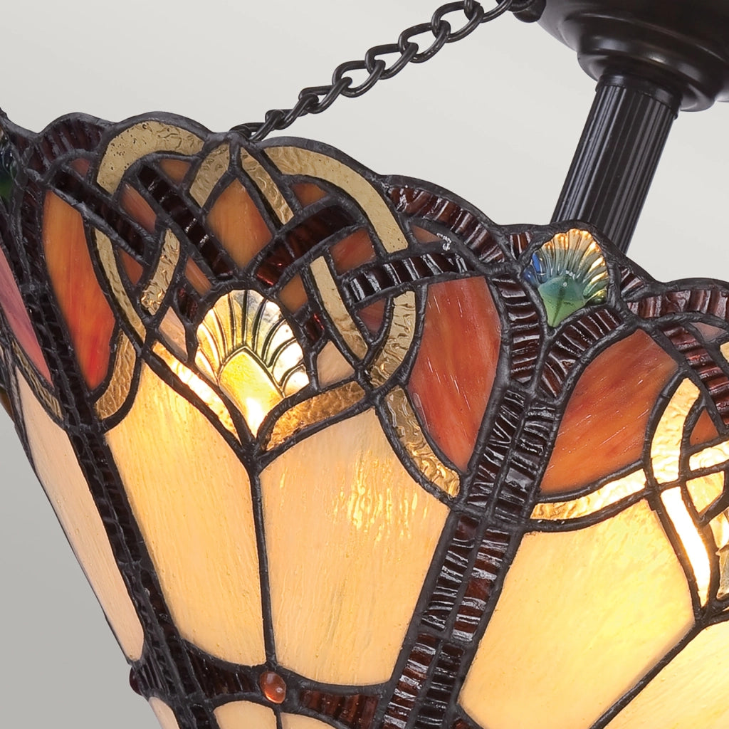 Lampada a Soffitto Tiffany Cambridge Acciaio Bronzo Vintage 2 Luci E27