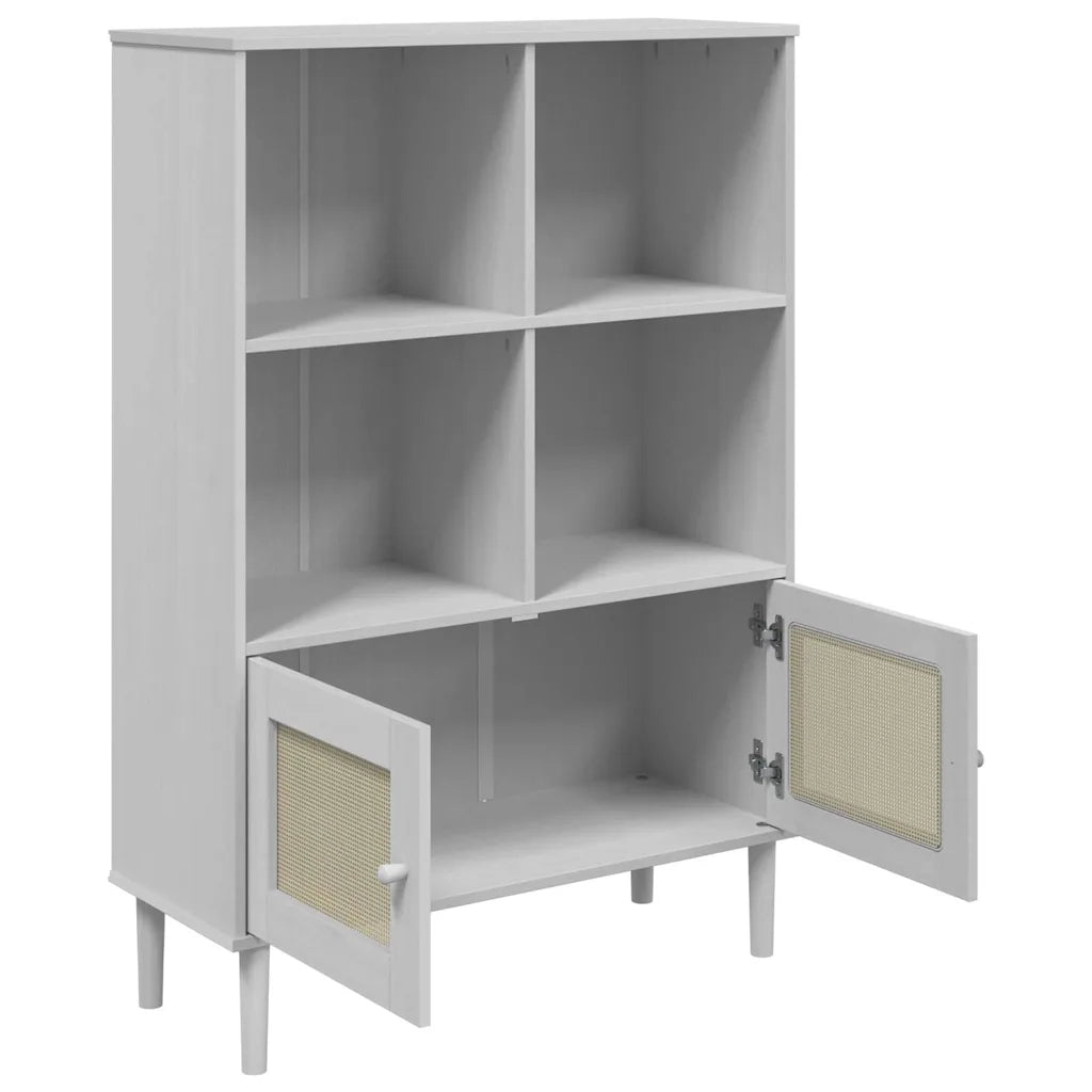 Credenza-Buffet-Armadio da cucina SENJA Aspetto Rattan Bianco 90x35x130 cm Massello Pino
