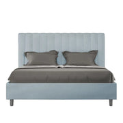 Letto matrimoniale francese contenitore imbottito 140x200 microfibra azzurro Agueda